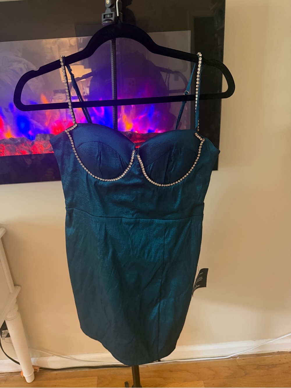 Lulu's Teal Crystal-Trim Bustier Mini Dress